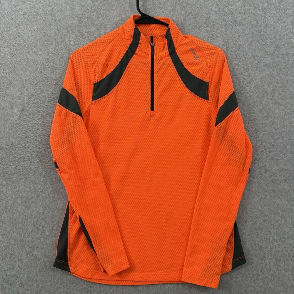 Saucony Running Shirt Women M Orange ViZi Pro Mesh Quarter Zip High Visibility